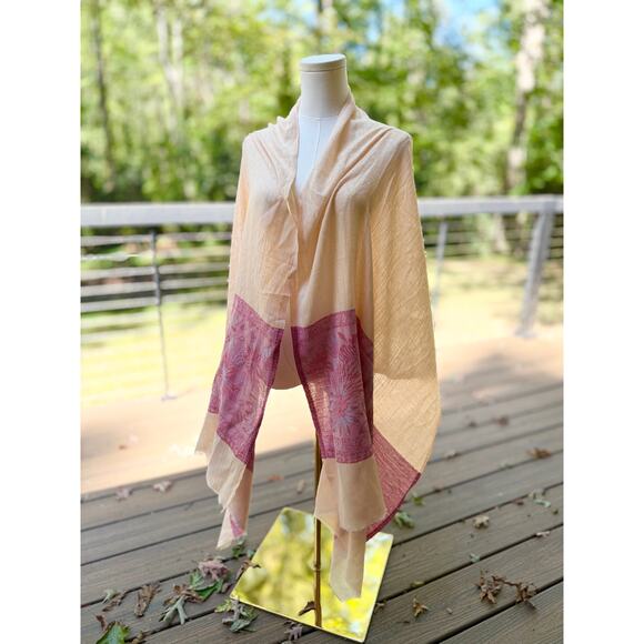 Long Lightweight Cashmere Scarf Pink Floral Pattern Soft Elegant Wrap Shawl - Picture 8 of 9